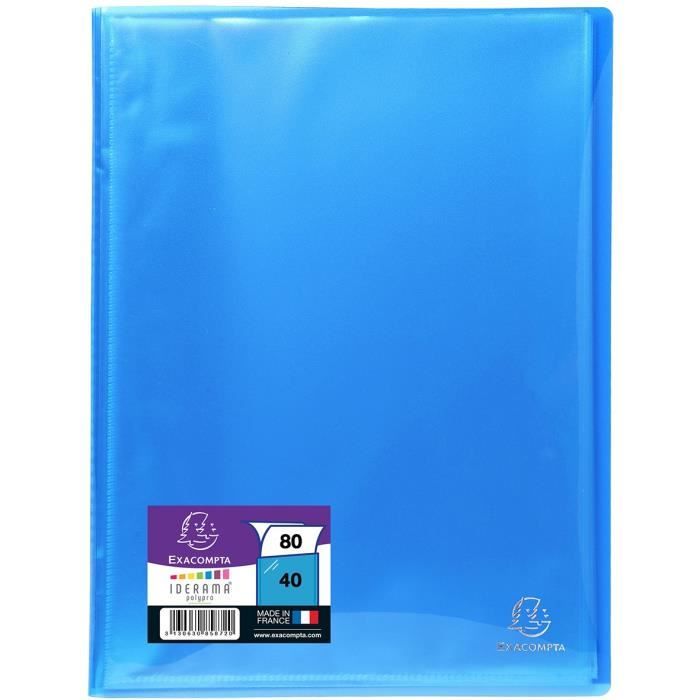 40 pochettes Reliure en plastique Format A4 Bleu 042902-04 Protège documents 80 Vues Fabriqué en France - Porte vue personnalisable Viquel