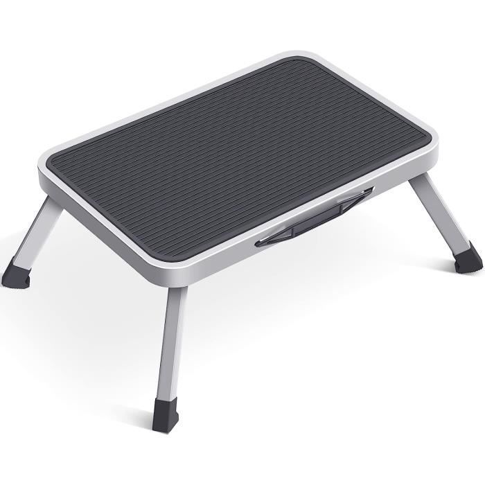 Marche Pied Pliable Escabeau 1 Marche Pliable en Acier - FREOSEN - Gris - Charge maximale 150 kg