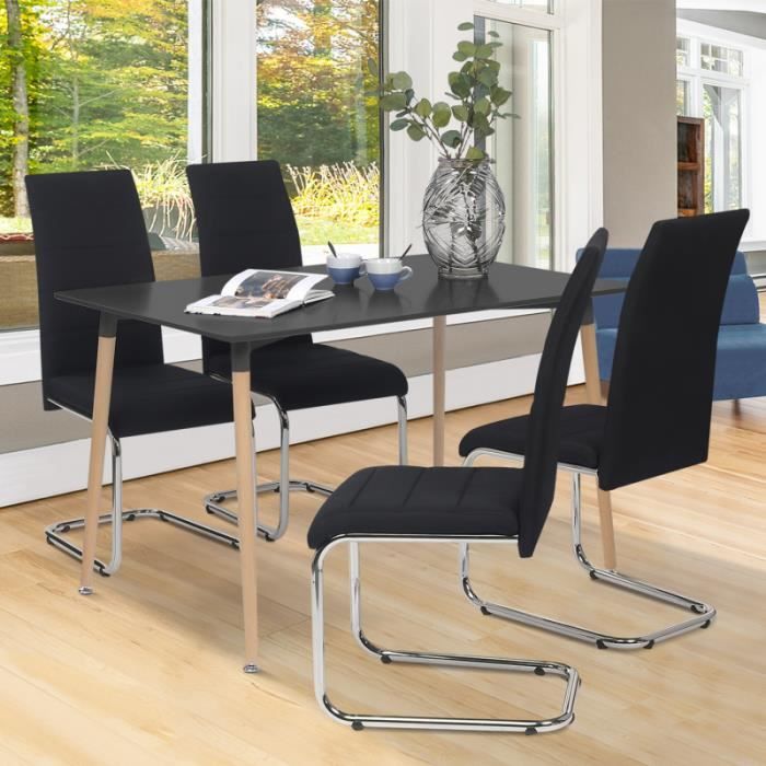 chaises de salle à manger en tissu noir - idmarket - lot de 4 - design contemporain - pieds en métal
