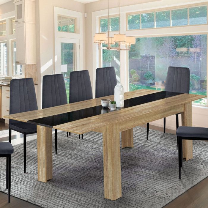 Table à Manger Georgia 6 Personnes - 140x90x75cm - Imitation Hêtre - Design Moderne - Montage Facile