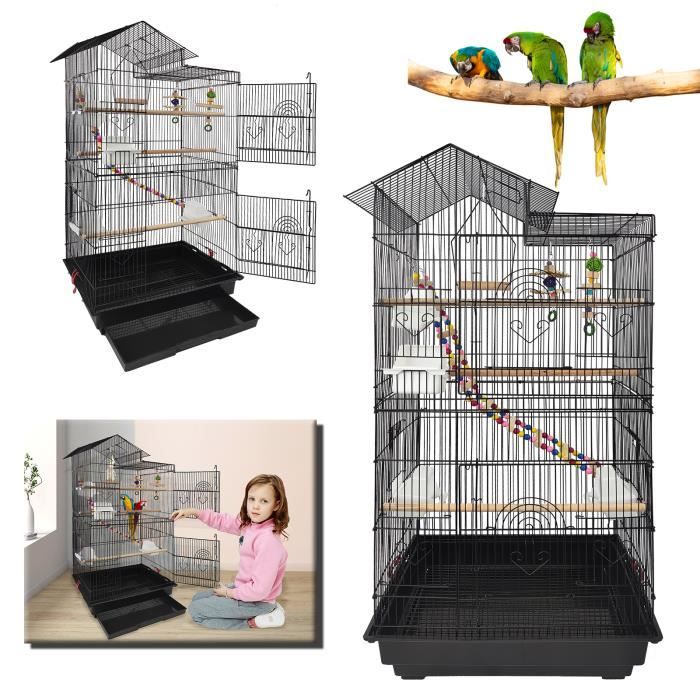 Meilleurs prix pour Cage à oiseaux - LZQ - Volière en métal - 46 x 35,5 x 99 cm - Jouets inclus - Facile à nettoyer