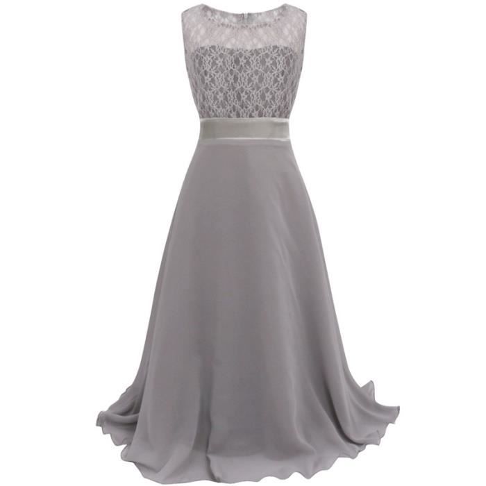 Dentelle Longue Robe Mousseline De Soie De Filles Evening Dress Gris Gris Cdiscount Pret A Porter