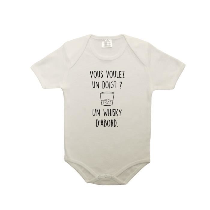 Body bébé 100% coton vouloir un doigt whisky blanc 0-3-mois