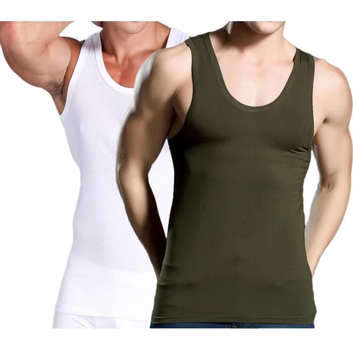 Débardeur Homme Lot De 2 Sans Manche T-shirt Stretch Coton Couleur Unie Tee Shirt Sport Col Rond Noir/bleu - Prêt-à-Porter