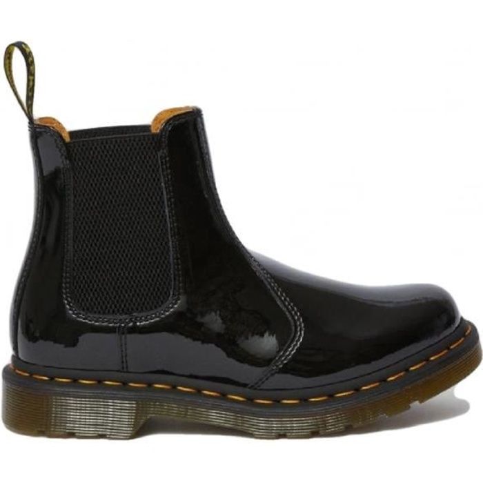 Boots Femme - Dr Martens 2976 Noir en Cuir Verni - Couture en Z, Cousu Goodyear, Semelles à coussin d'air