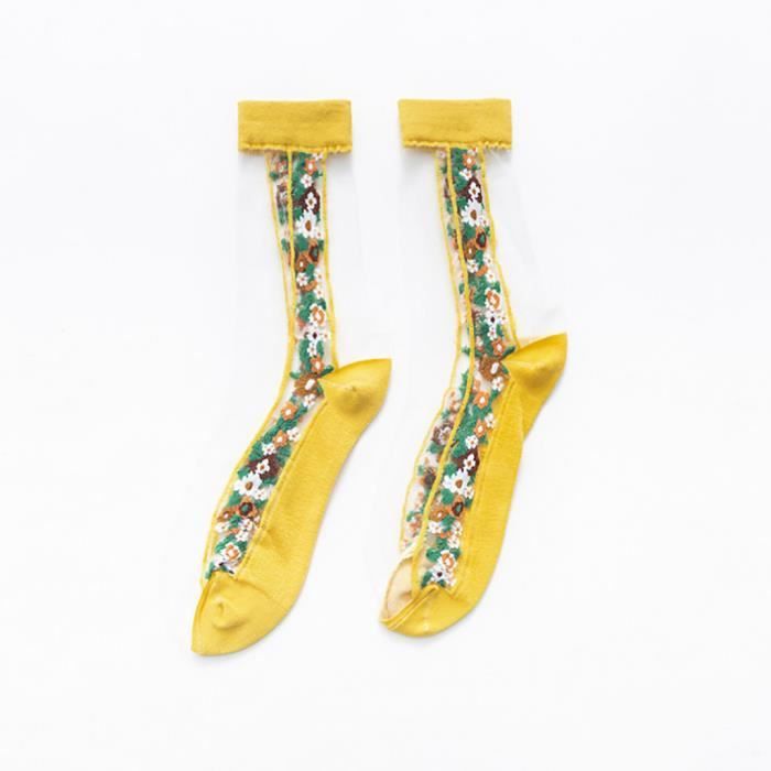 Chaussettes en soie de verre de chanvre pour femmes Vintage Cass Petites chaussettes fleuries à