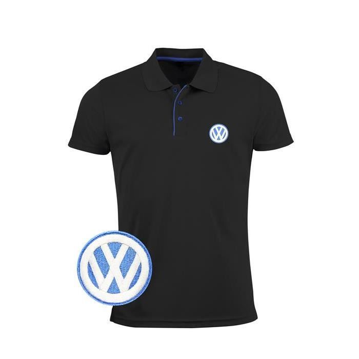 VW Volkswagen Polo Shirt Logo BRODÉ Homme T Shirt NOIR Auto Voiture Ajusté Coupe Taille Fit