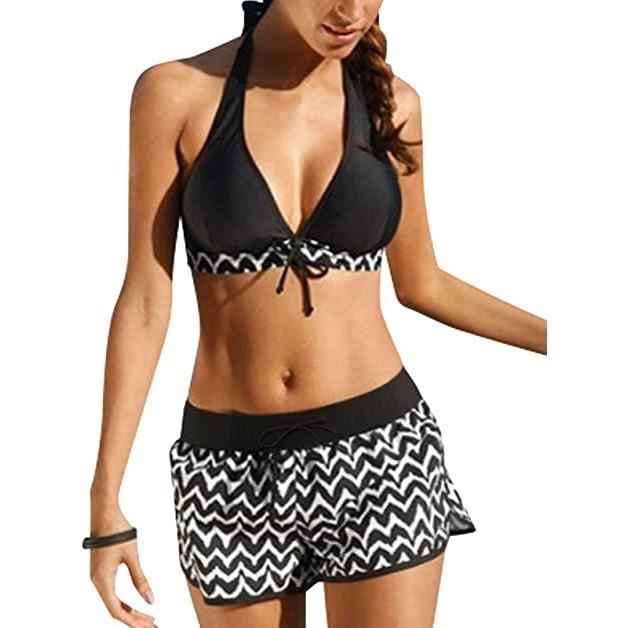 Bikini 2 Pièces Femme Taille Haute - Haut Push-Up & Shorty - Maillot De Bain Sexy Pour Plage, Piscine, Vacances
