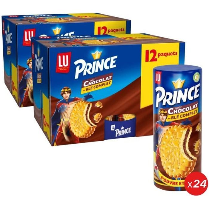 Prince De Lu - 24 Paquets de Biscuits Enrobés de Chocolat au Lait - Au Blé Complet - (2x12x300g)