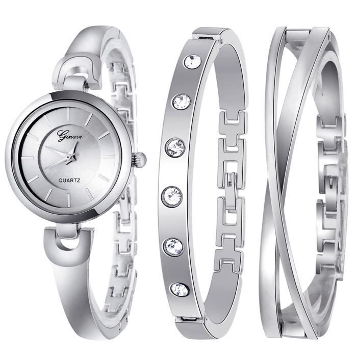 Montre Femme En Coffret Cadeau - Pile Neuve Montée | Cadran Blanc, Bracelet Doré | Neuf Sous Plastique