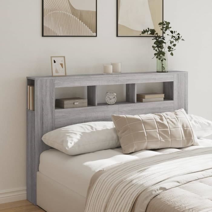 Tête de lit à LED - SALALIS - SP3059 - Bois dingénierie - Sonoma gris - 160x185x1035 cm