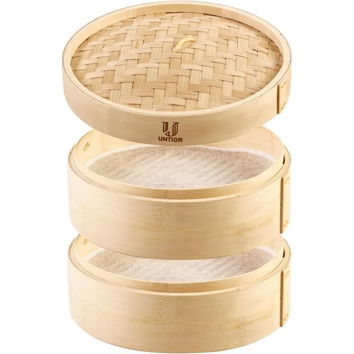 Cuiseur Vapeur Bambou Avec Inox, 2 Étages De Cuiseur Vapeur Avec Couvercle, Panier Vapeur