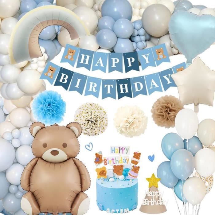 Decoration Ballons Anniversaire Ours, 121pcs Arche Ballon Anniversaire Ours, Ballons Our Bleu, Adapté aux Fêtes d'Anniversaire d'Enfants, Fetes de Naissance, Fête de Remise des Diplômes