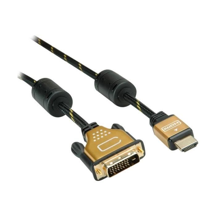 Roline Gold Câble vidéo liaison double HDMI - DVI DVI-D (M) pour HDMI (M) 1 m blindé noir, or support 4K