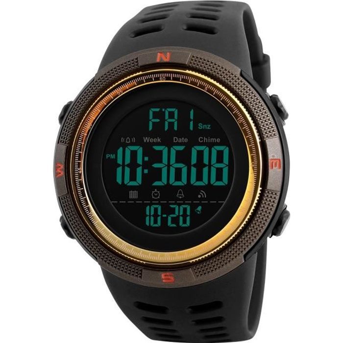 SHARPHY Hommes Montres de Sport Compte À Rebours À Double Temps Montre Chrono Led Men Watch Numérique Étanche