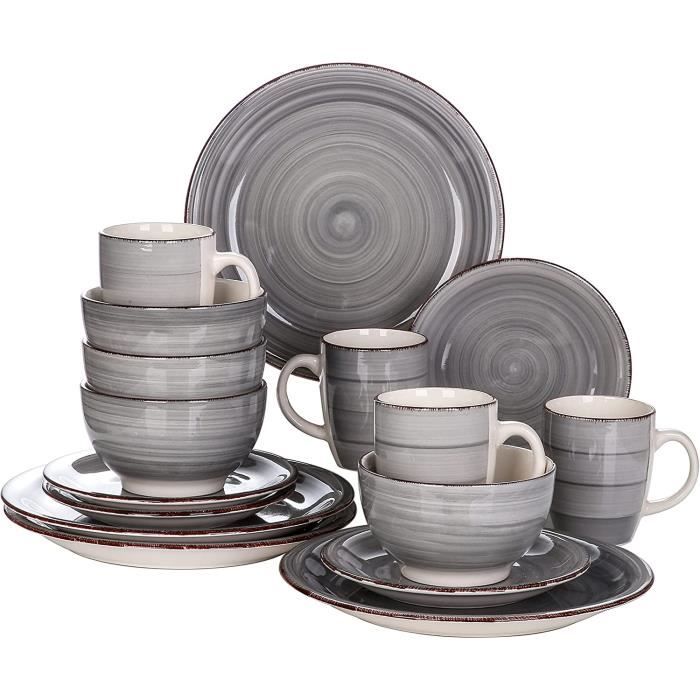 Service à Café Vancasso Bella - 4 Tasses Et Soucoupes Céramique 200ml - Style Rétro - Pour Thé Ou Café