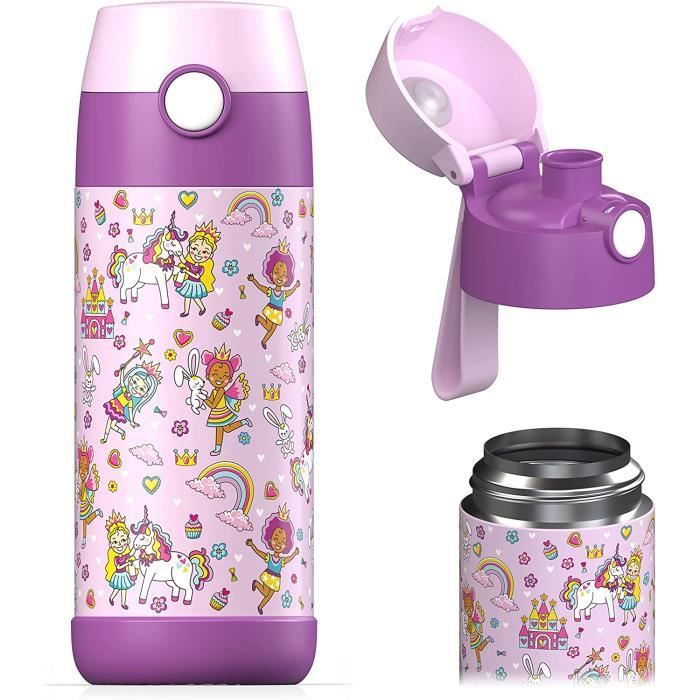 JARLSON® Gourde isotherme en acier inoxydable pour enfants CHARLI, 500 ml, testé, sans BPA, anti-fuite, avec paille, pour l'école, la maternelle, turquoise