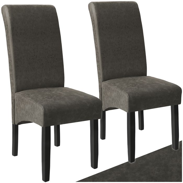 Chaise - TECTAKE - Lot de 2 fauteuils de salle à manger ergonomique en cuir synthétique et pieds en bois massif - Gris marbré