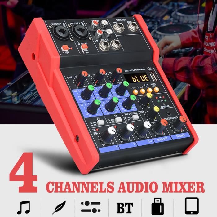 Table De Mixage Audio 4 Canaux Jemora - Mini Mixeur Ultra Faible Bruit Pour Micro, Guitare, Clavier - Alimentation USB 5V