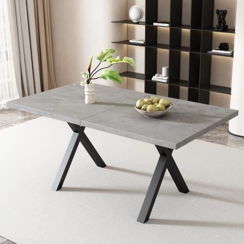 moderne table à manger rectangulaire, design pieds croisés, table basse,simple en fer forgé,l140 * w80 * h76cm,aspect béton + noir