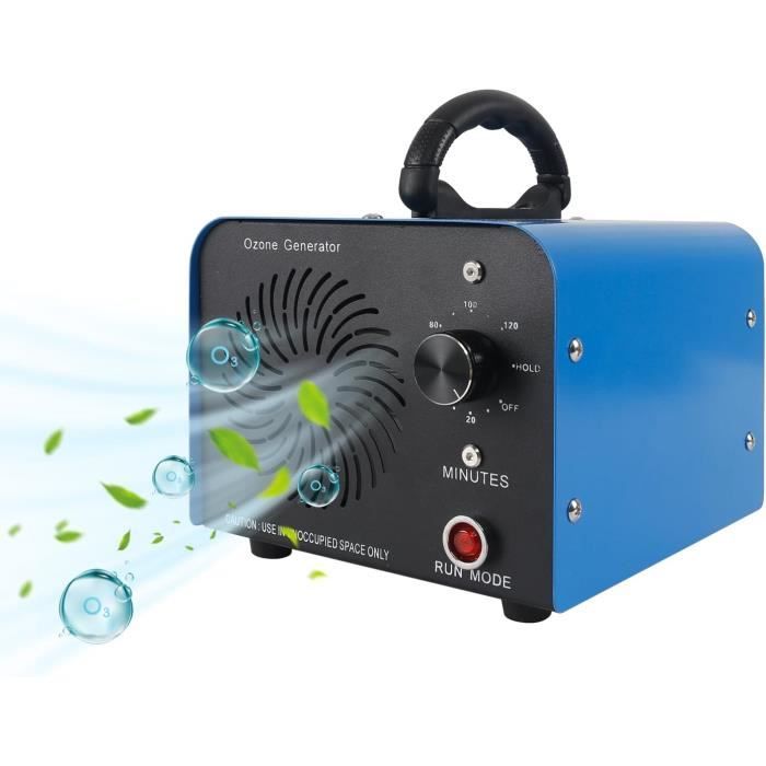 éliminateur Odeur Ozone Générateur D'Ozone 32,000 Mg/h 2-en-1 Air & Eau - Purificateur Portatif Avec Minuterie 120 Min, Bleu