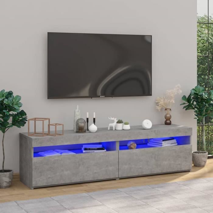 "sale 2024" meubles tv 2 pcs avec lumières led jms - banc tv gris béton 75x35x40 cm 29,6,kg 9233