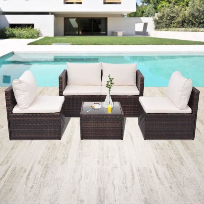 Salon de jardin 5 pcs VIDAXL Résine tressée Acier laqué Déhoussable