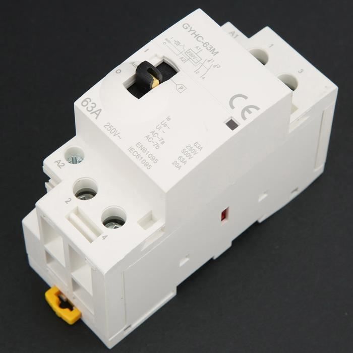 Contacteur électromagnétique 63A – 2 Pôles, 220V/230V, Montage Rail DIN 35 Mm, Pour Installation Domestique
