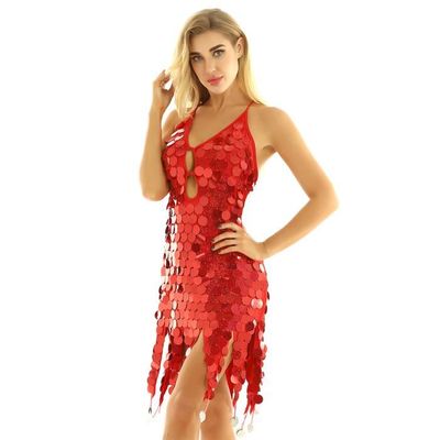 Robe De Danse Latine Femme Oyolan – Paillettes, Dos Nu, Jupe Asymétrique – Pour Salsa, Rumba, Spectacle