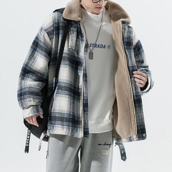 Veste Carreaux Doublure Peluche pour Homme Veste Casual