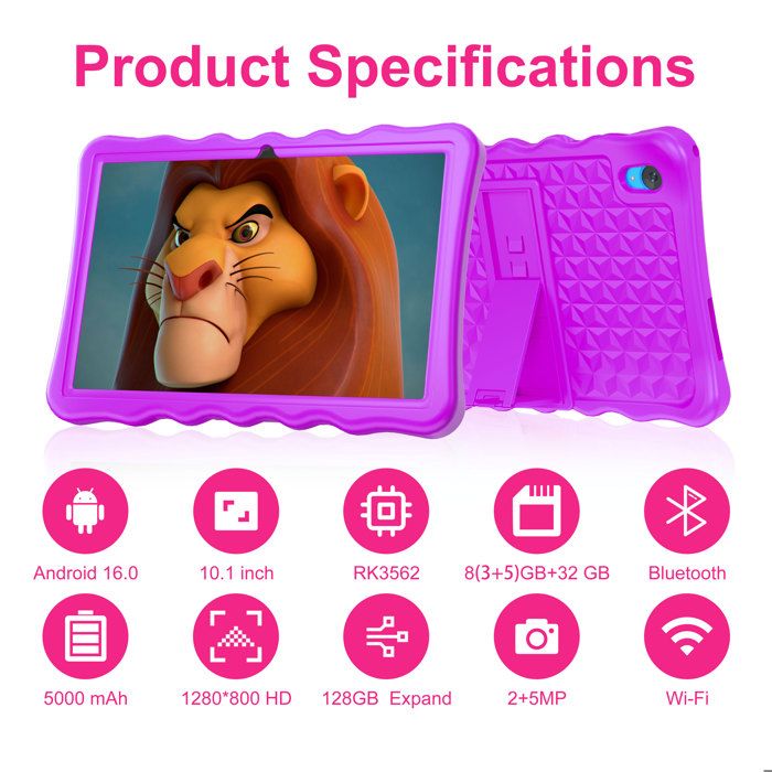 Tablette Enfants 10 Pouces Android 11 - 3 Go RAM 32 Go - Écran HD IPS - Double Caméra - Coque Silicone (Bleu)
