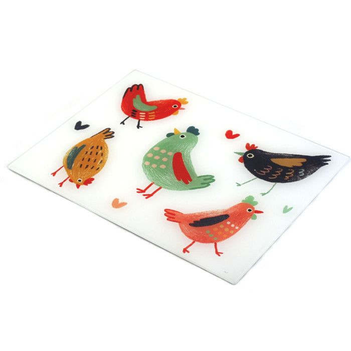 Dessous De Plat Verre Rectangulaire 20x30 Cm - Motif Poules FAYE - Parfait Pour Pâques - 2