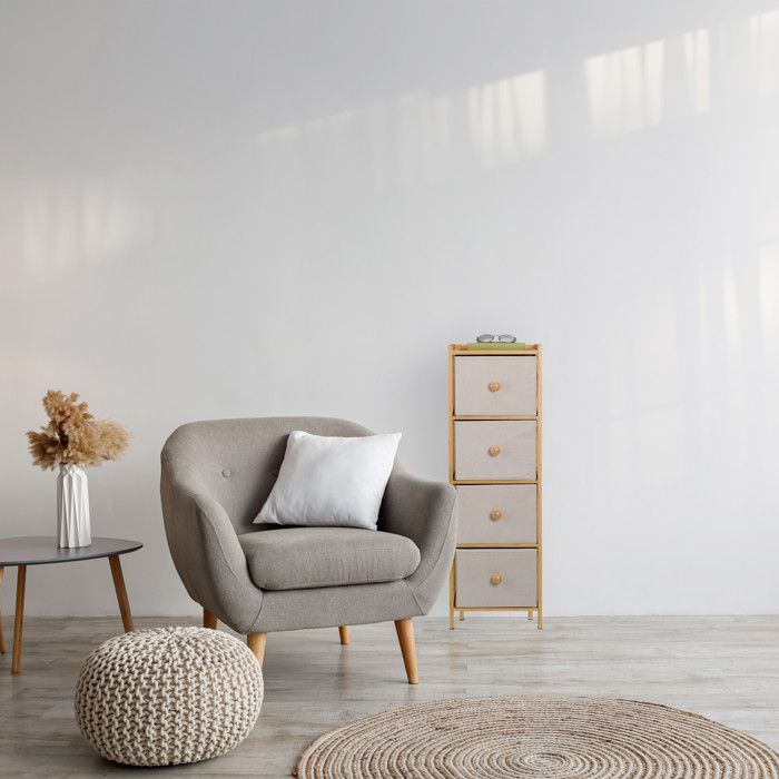 Commode 4 Tiroirs Relaxdays 95x45x30cm - Meuble Rangement Tissu Gris | Pour Chambre Et Bureau