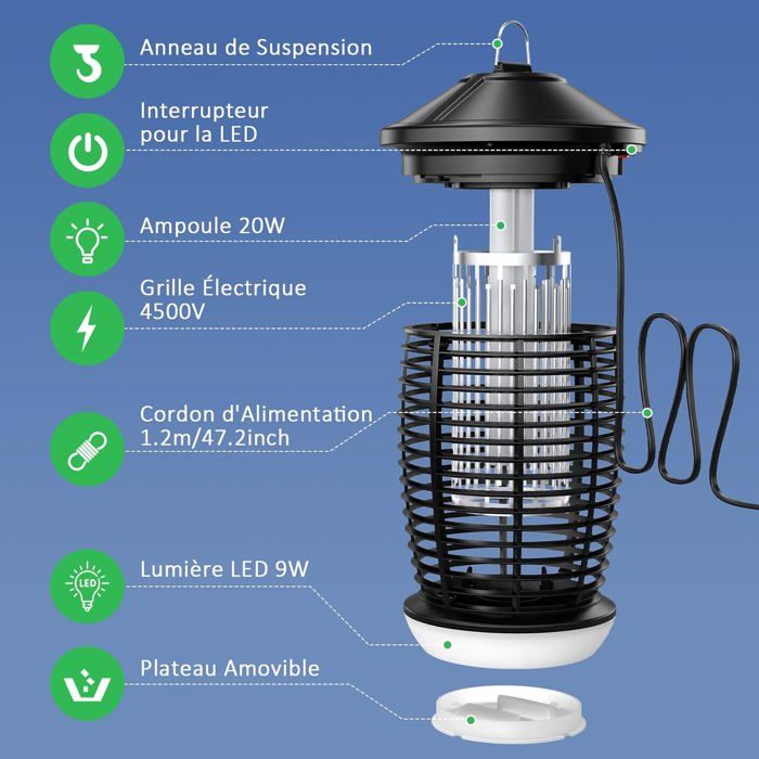 Palone PALONE 4500 V Electric Fly Killer Lamp with UV 20 W, Anti-Mosquito with ...