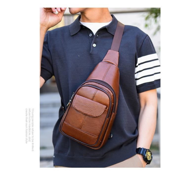 Sacoche Bandouli re Homme En Cuir Bretelle R glable Multipoches 31