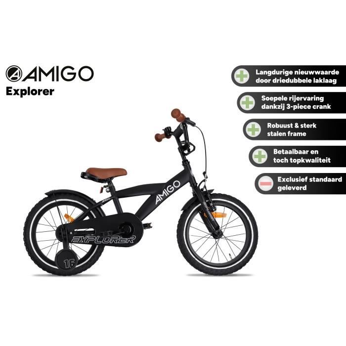 AMIGO Velo garcon Explorer 12 Pouces 20 cm Garcon Frein a retropedalage Noir Blanc Cdiscount Sport