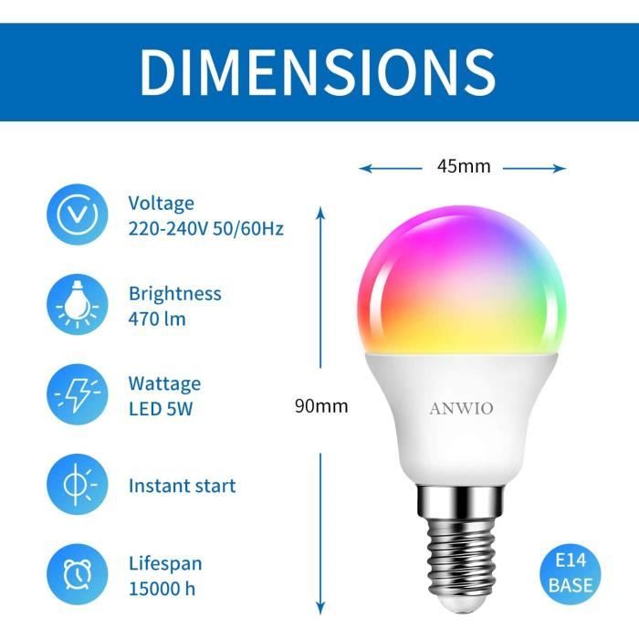 Ampoule led connectée E14, 470Lm = 40W, variations de blanc et couleurs,  CALEX