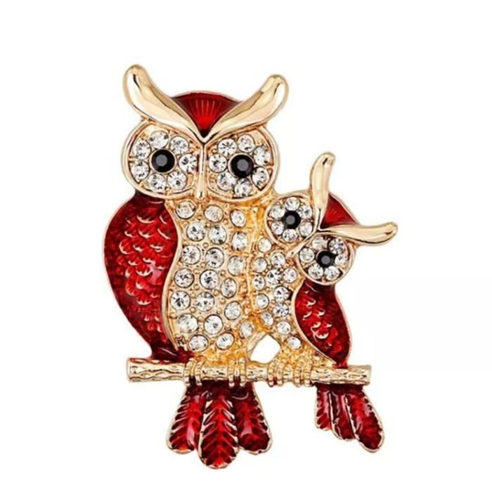 Ensemble De Bijoux Femme Pendentif Chouette En Cristal Rouge - Collier, Boucles D'Oreilles, Bracelet - Style Rétro - 4
