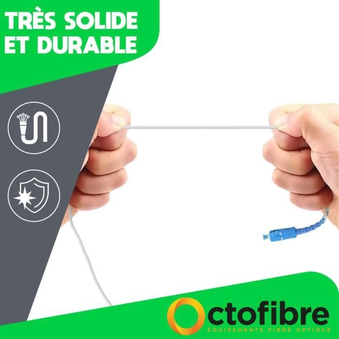 Câble Fibre Optique Octofibre 10m - SC/APC Vers SC/APC - Orange, SFR, Bouygues - Blindage Kevlar