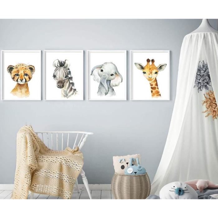 3 Affiche Elephant Girafe et Zebre Coloré Poster Chambre Bebe Garcon Tableau  Animaux Drole Toile Decoration Murale Enfant Cadeau - Cdiscount Maison
