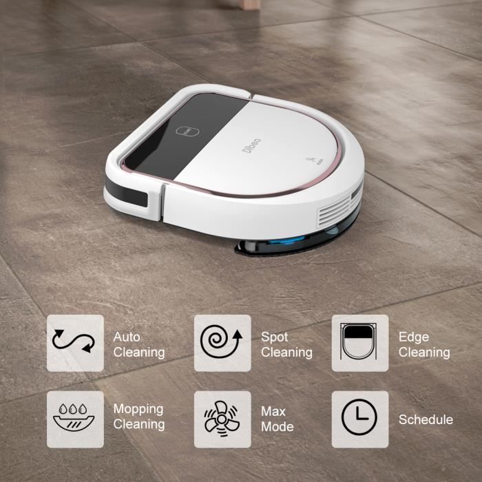 Dibea D500 pro Aspirateur Robot Laveur de sol, 2 in 1 4 Modes de Nettoyage 110 Min d’autonomie