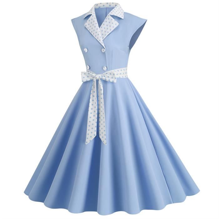 Robe Vintage Annees 50 60 Bleue Femmes Style Rockabilly Ruchee sur le Cote Bleu Cdiscount Pret a Porter