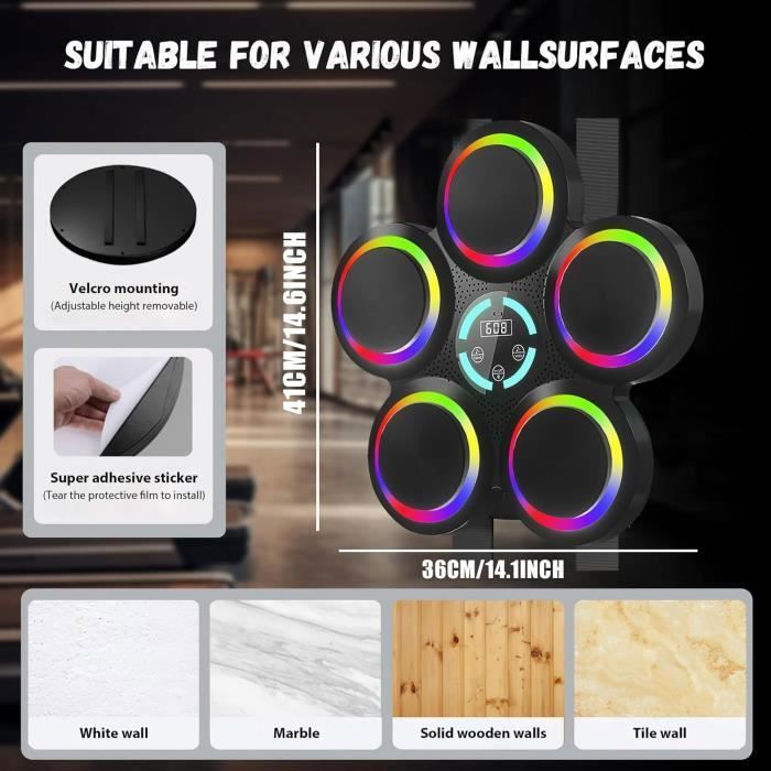 Machine De Boxe Musicale Bluetooth – 9 Vitesses/modes, LED, Compteur, Murs, Pour Enfants Et Adultes