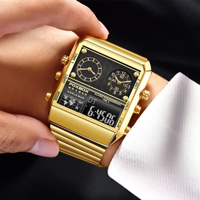 Montre homme LED numérique quartz cadran à double affichage chronographe  multifonction carte bracelet en acier doré doré, - Achat/vente montre Homme  Adulte Jaune - Cdiscount