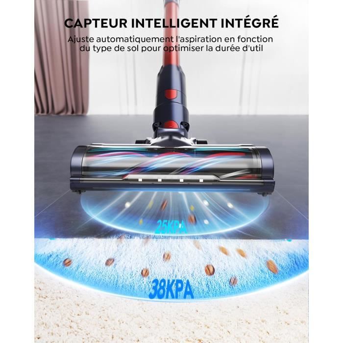 Aspirateur Balai Puissant,38KPA/450W Aspirateur sans Fil, 55 Min Autonomie, Écran Tactile, Aspirateurs Balais et Balais électriques Support Mural Rechargeable ,Batterie Amovible,Mode Automatique