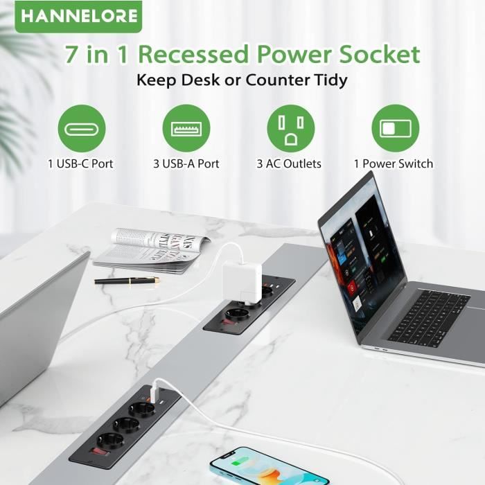 Multiprise Electrique Usb C, Prise Encastrable Plan De Travail 3 Prises