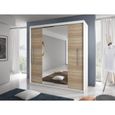 Armoire de chambre avec miroir  2 portes coulissantes - Style contemporain - L-204 Nico avec Miroir (Blanc+ Sonoma+ Miroir)-2