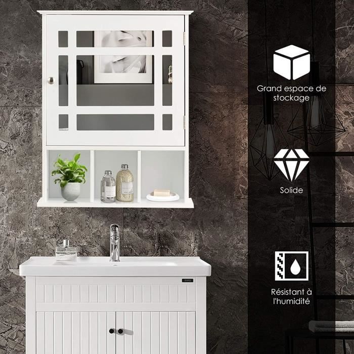 kleankin Armoire murale de salle de bain avec miroir - placard de