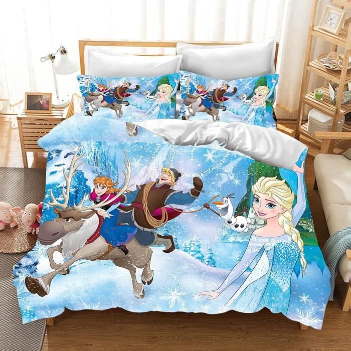 Parure Letto Frozen Per Singolo - Copripiumino Reversibile 140x200 Cm + Federa 65x65 Cm In Cotone 100% - Con Elsa, Anna E Olaf