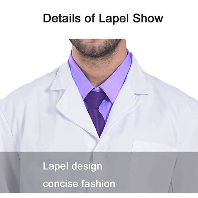 Blouse Blanche Médicale Coton - Manches Longues - Homme/Femme - Laboratoire, Lycée, Cosplay